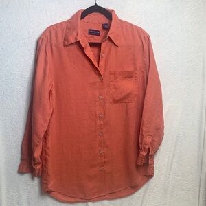 Liz Claiborne Coral Button-Up Linen Shirt